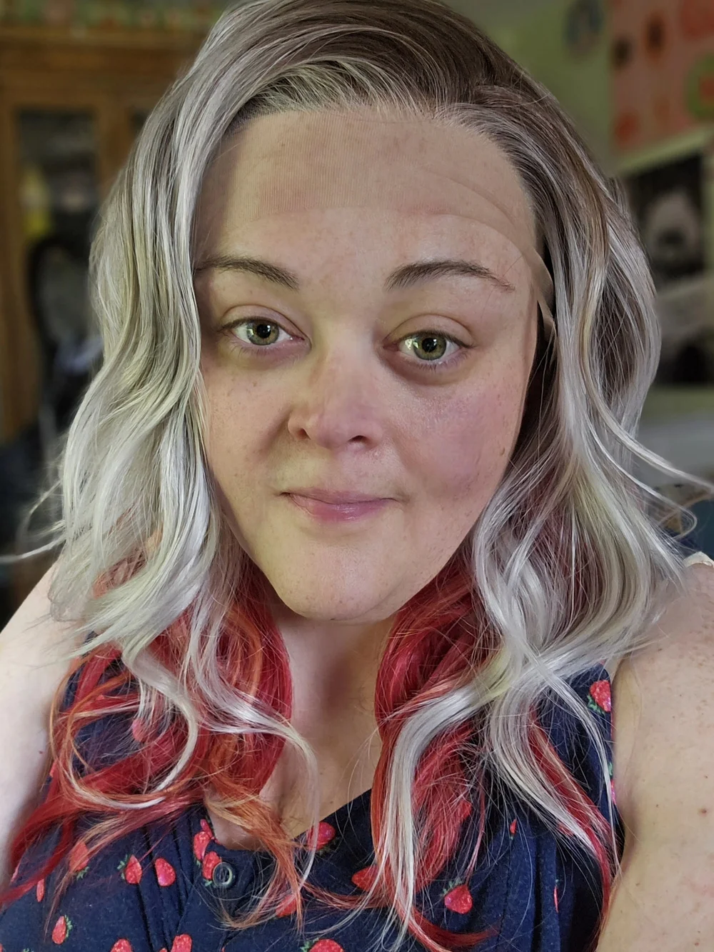 Wavy Cool Blonde Wig with Red Ombre Highlights Rizz In The Color Hot Rod